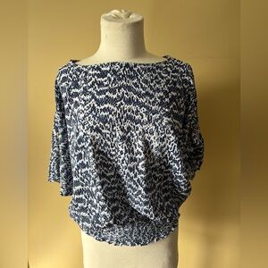 Michael Kors Navy and White Boatneck Dolman Top